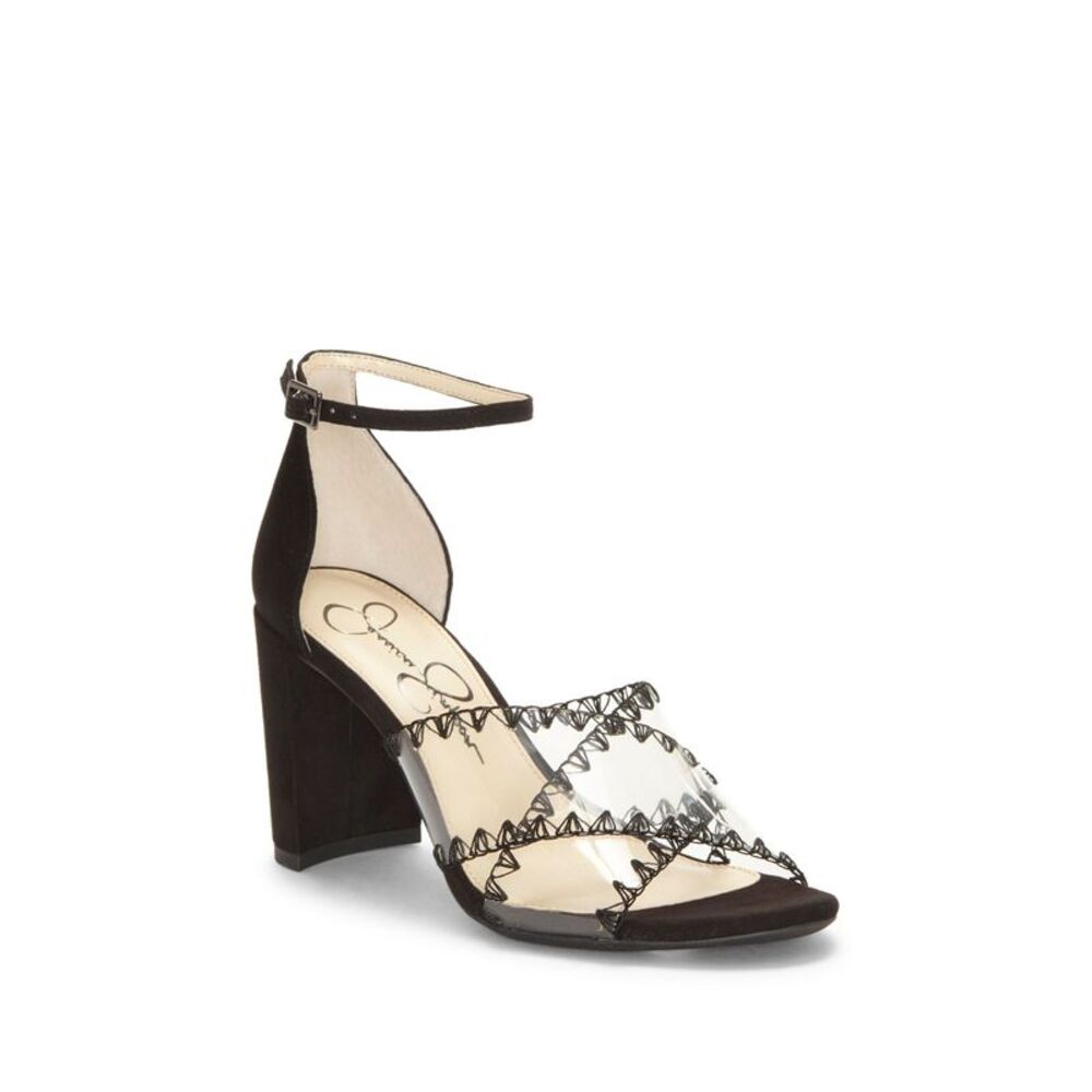 JESSICA SIMPSON Womens Black Chris Cross Nikaye Almond Block Heel Sandals 6 M